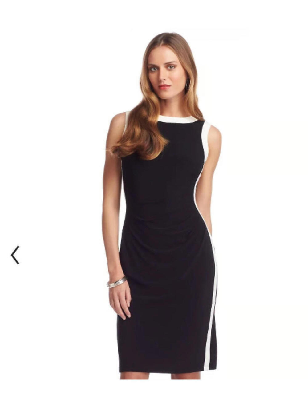 NWT Chaps Black White Colorblock Ruched Sheath Dress M Sporty Career Formal